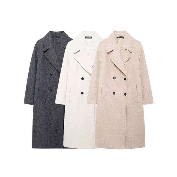 HH Autumn New Women Loose Coat Lapel Double Breasted Long Sleeve Jacket Winter Warm Thick Vintage Solid Trench Outwear