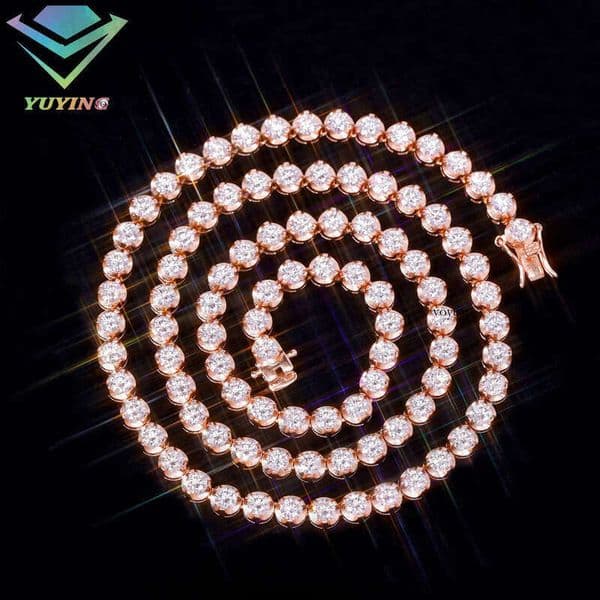 Fashion 3-Prong Hip-Hop Jewelry 4mm Wide Gold-Plated Pearl VVS Round Silicon Stone Tennis Chain