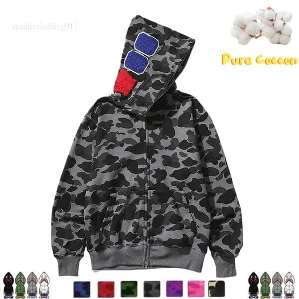 Designer shark Hoodies Jacket Full Zip Up Jackets Men shark tshirt Women Sweetwear Camouflage Pattern Hoodie Sweatshirts For Male Colors Womens Clothing 1b