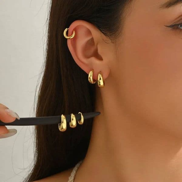 6pcs Fashion Stainless Steel Huggie Hoop Earrings for Women 18K Gold Plated Circle Earring Piercing Daily Wear Punk Jewelry Gift
