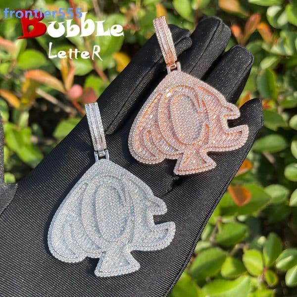Hip Hop ACE Pendant Necklace Mens 925 Sterling Silver Inlaid Moissanite Hip Hop Trendy Jewelry