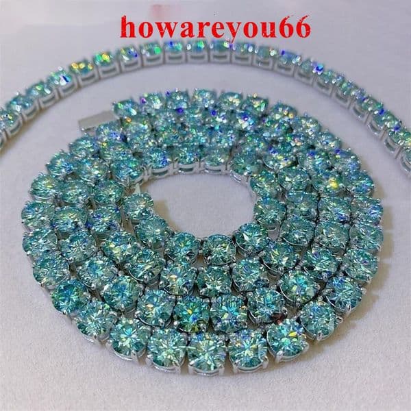 Hip Hop Hot Sell Factory Direct Sell Sterling Silver 925 White Gold 3mm 4mm blue-green Moissanite Tennis Chain