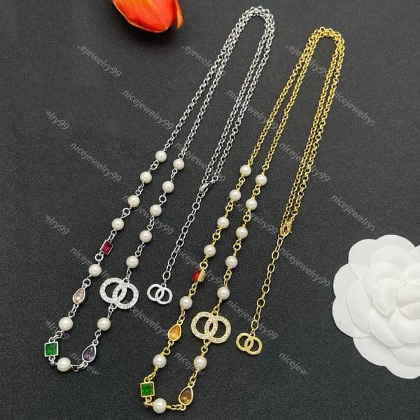 Brass Gold Plated Crystal Necklace Copper Pendant Necklace Fashion Women Rhinestone Pearl Chains Necklaces Choker Chain Wedding Jewelry