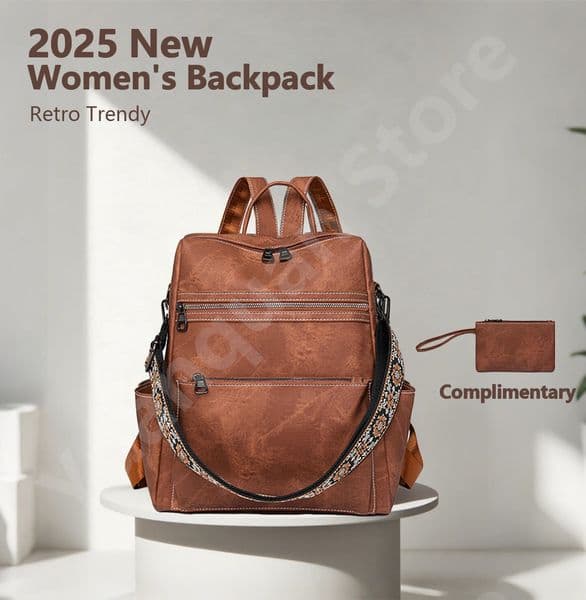 Womens PU Leather Waterproof AntiTHEFT Fashion Large Capacity Business Travel College Laptop Backpack Shoulder Bag 260530