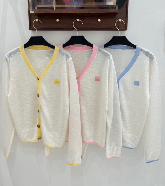 26 Women's Knitted Shirt with Color Contrasting Edge Thin Style Long Sleeve Knitted Sunscreen Cardigan Versatile 527