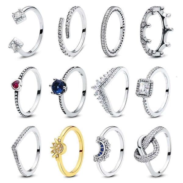 925 Sterling Silver Rings For Women Original Crown Love Heart Wishbone Engagement Wedding Rose Gold Crystal Ring Luxury Jewelry