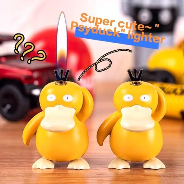 Creative Cute Cartoon Psyduck Figurine Lighter: Refillable, Open-Flame, Exquisite Decoration, Personalized Lighter Wholesale