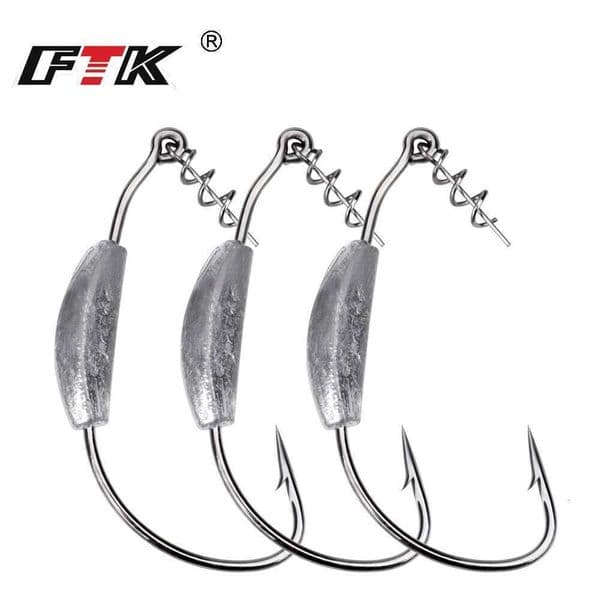FTK 5Pcs Offset Hooks 2g-7g Weighted Crank Soft Baits Barbed Jig Worm Hook for Texas Rigs Fishing Tackle S260529