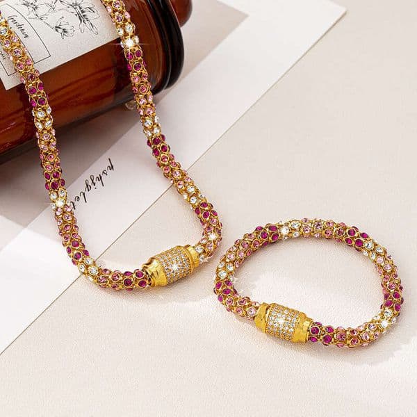 European and American hip-hop high-end necklace, simple multi-colored inlaid crystal zircon choker, niche collarbone chain bracelet