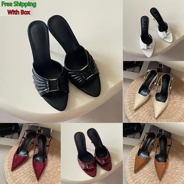 Designer Slippers Women Sandals Same Style Black Quilted Flat Slippers Women Metal One-Band Sandals Flat Summer Slippers For Outdoor Wear Slides