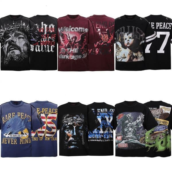 Designer T shirts Printed RARE PEACE Vintage Print Summer High Street Quality Cotton Rhinestone Loose Casual Unisex Hip Hop Streetwear Short Sleeve T-Shirt a5