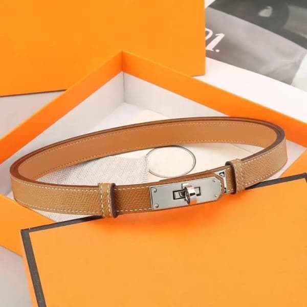 Women's Slim Leather Belt Luxury Kelly Turn Lock Buckle Designer Waist Belt Fashion Dress Waist Cincher
