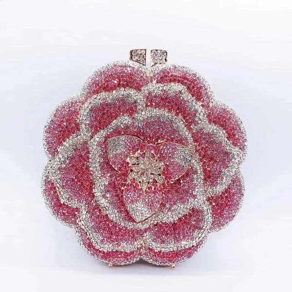 Rose Flower PinkGreen Rhinestones Evening Clutches Women Floral Yellow Crystal Evening Bags Bridal Wedding Party Clutch Purse 260529