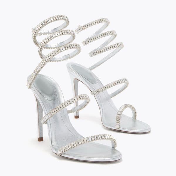 New shiny elegant women wedding shoes Evening shoes Crystal Embellished Spiral Leather Sandals Luxury designer women stiletto heel rhineston shoes 34-43