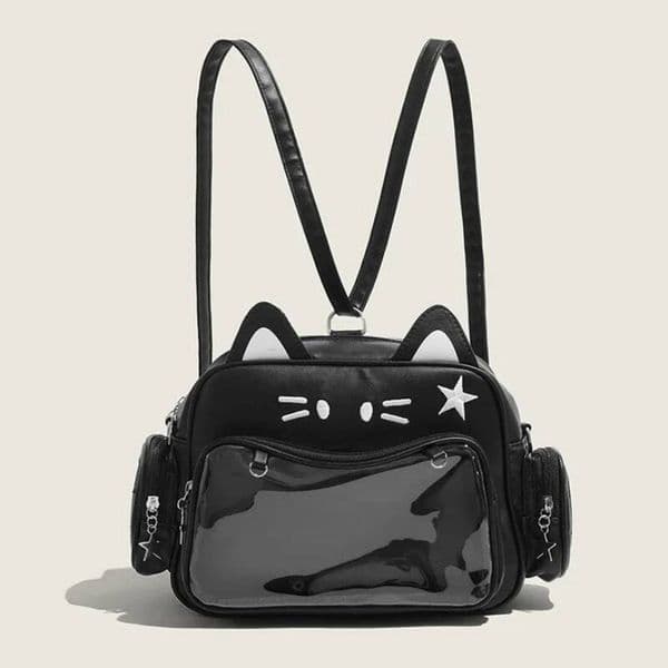 Bestseller Women's Fashion Backpacks Y2K Korean Japan Kawaii Cat Ita Bag PU Cute Girls Transparent Pocket Aesthetic Shoulder Crossbody Bags