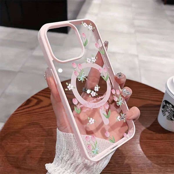 Tulip Flower Pattern Magsafe Magnetic Phone Case For iPhone 17 Air 16 15 14 Pro Max 13 12 11Pro Plus Wireless Charging Cover