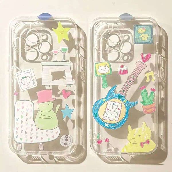 Korean Graffiti Pattern Stars Phone Case For iPhone 17Air 17 16 E 15 14 13 12 11 Pro Max 7 8 Plus Mini X XR XS Y2K Sweet Cover