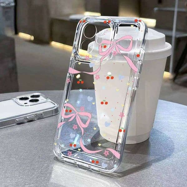 Cute Bow Phone Case For iPhone 15 16 11 13 12 14 17 Pro Max Air 16e 7 8 Plus XR SE Lovely Bowknot Shockproof Soft Clear Cover