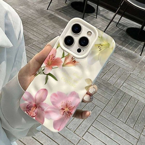 Lily Watercolor Style Art Phone Case For iPhone 17 16 15 13 12 11 Pro Max 14 Plus 17Air Wrinkle Wave Soft Silicone Drop Cover