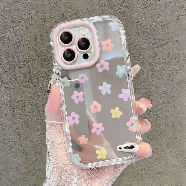 Hand Painted Flowers INS Air Cushion Mirror Phone Case For iPhone 17 15 14 16 Max 13 12 11 Pro X XR XS 7 8 Plus 17Air Cover