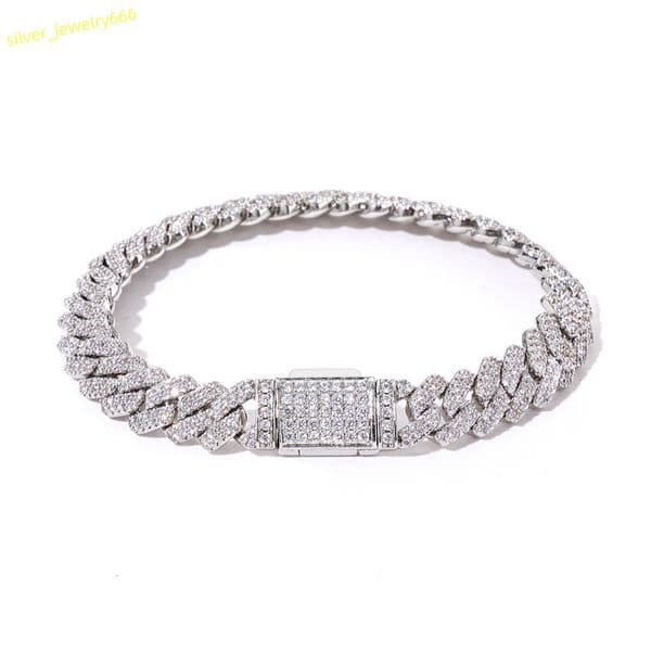 Factory Custom Moissanite 8mm Fine Jewelry Hip Hop 925 Sterling Silver Link Chain Bracelet Fine Luxury Men Hiphop Cuban Bracelet