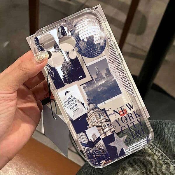 New York Girl Disco Pattern Clear Cases For iPhone Pro Max 17 13 12 11 16 ProMax 15 14 Plus XR XS 7 Case Anti Fall Drop Cover