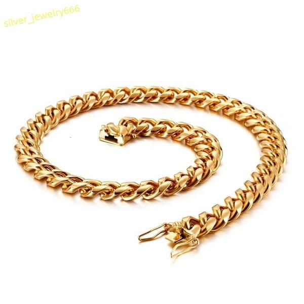 Pop Hip Hop Jewellery Necklace Stainless Steel 18K Gold Cuban Link Chain for Men