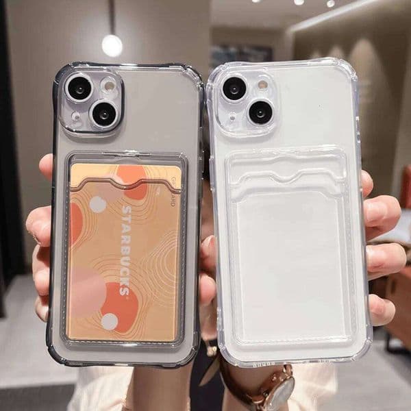 Transparent Card Slot Bag Holder Case For iPhone 17 Max 16 15 13 14 11 12 Pro Air 16e SE 7 8 Plus XR Clear Wallet Soft Cover