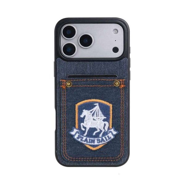 Hand-Embroidered Pegasus PU Leather Card Holder Korean Style Denim Anti-Drop for iPhone 11 12 13 15 16 17 Mobile Phone Case