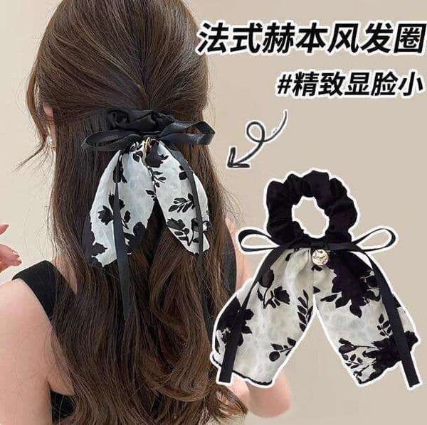 Designer Jewelry Luxury Jewelry Vintage Floral Ribbon Bow Scrunchie For Women, Elegant Ponytail Tie, Elastic Band, Hair Accessory Wholesale