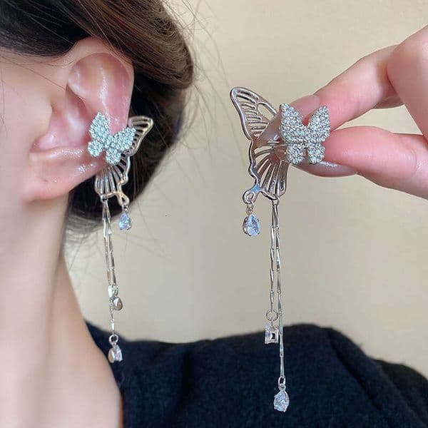 Designer Jewelry Luxury Jewelry Sweet And Cool Style Butterfly Tassel Cuff For Women Without Piercings, New Niche Design Long Earrings, Ear Accessories Wholesale