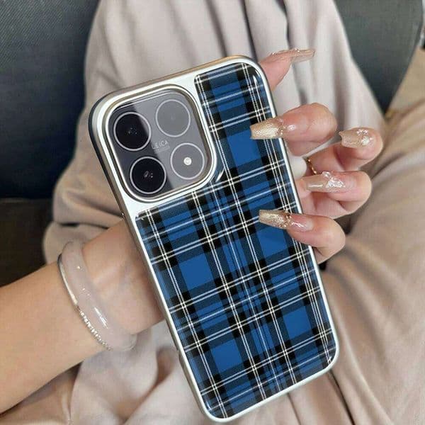 Simple Blue Plaid Drop Glue INS Case For iPhone 17 13 Pro Max Phone 11 12 ProMax 14 15 16 Plus Cases Shockproof Luxury Fundas