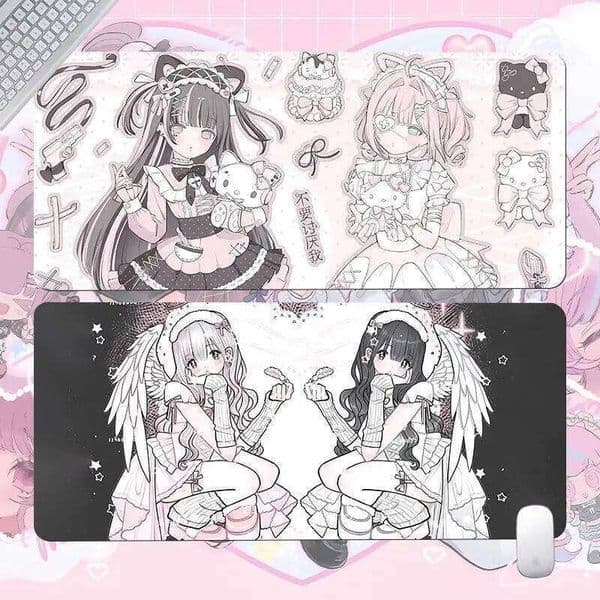 Kawaii Angel Y2K Girl PU Leather Desk Protector Non-Slip Large XXL Small Mouse Pc Home &Office Game Laptop Keyboard Pad