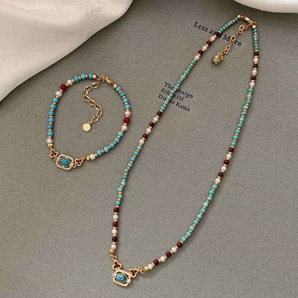Designer Jewelry Luxury Jewelry Natural Turquoise Pearl Beaded Necklace For Women, Light Luxury Niche Design, Collarbone Chain, Chinese Style Retro New Accessories