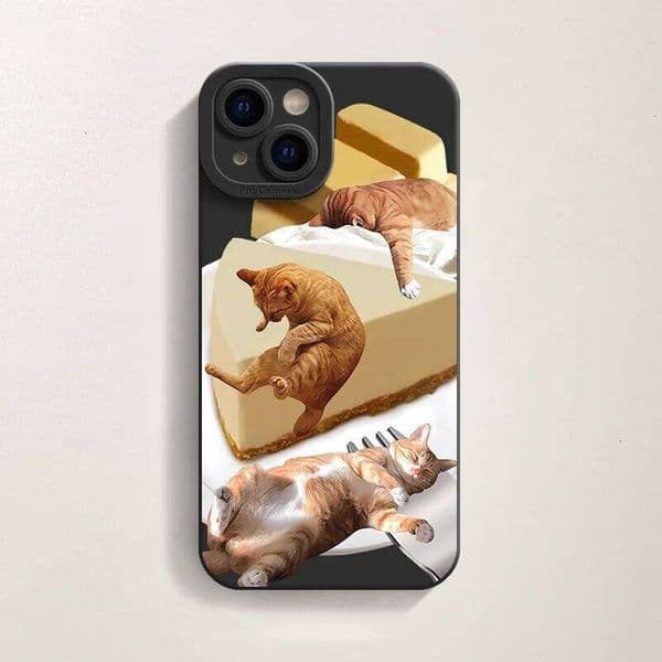 Sleepy Cheese Cat Phone Case 15 14 12 Pro Max XS X XR 7 8 Plus 16E For iPhone 16 13 11 Soft TPU Matte Cover