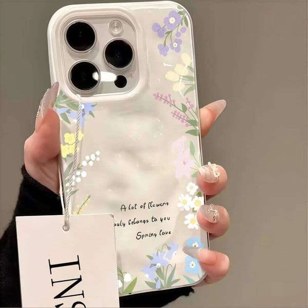 Phone Case iPhone 12 11 13 14 Pro Max Spring Floral Letter Print Cases For 15 16 Plus 17 Air Soft Shockproof Cover