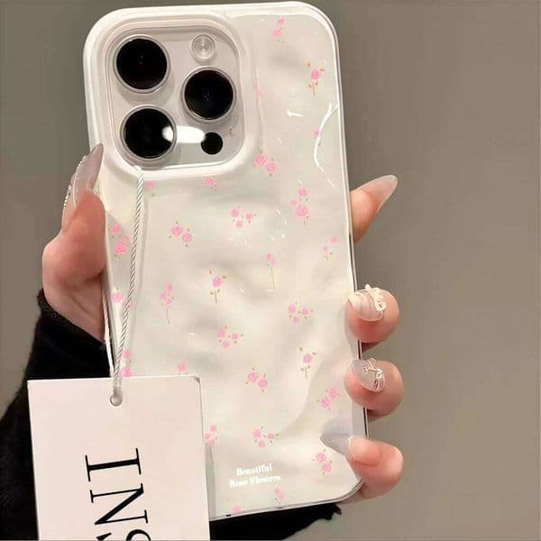 INS Cute Tiny Pink Rose Floral Phone Case For iPhone 12 11 13 14 15 Pro Max 16 Plus 17 Air Soft Shockproof Silicone Cover