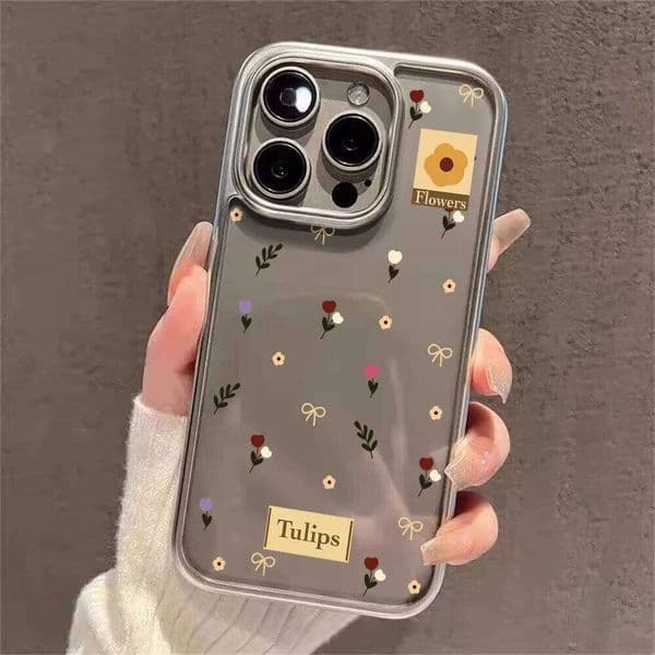 Tulip Flower Plating Luxury Phone Case For iPhone 16 17 14 13 12 11 Pro Max Plus 15 XR XS Cases Transparent Shockproof Coque