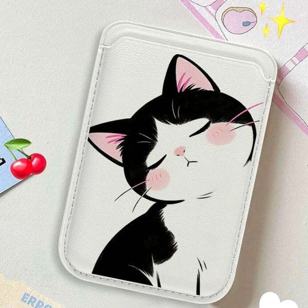 Elegant Black Cat Leather Wallet Cover Holder Suitable For all iPhone Case Magsafe Magnetic Card Phone Back Bag