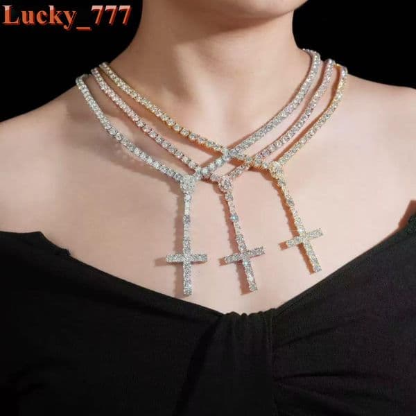 3mm Cross S925 Micro-set MoissaniteVVS Trendy Single Layer Charm Necklace Link Chain Bracelet