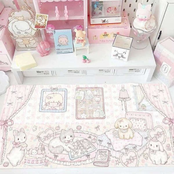 Kawaii Bear Cats Stars PU Leather Desk Protector Non-Slip Large XXL Small Mouse Pc Home &Office Game Laptop Keyboard Pad