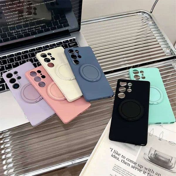 Fashion Liquid Silicone Case For Samsung Galaxy S25 Edge S24 S23 S22 S21 S20 Ultra FE A17/07 56/36/26/16 Magnetic Bracket Cover