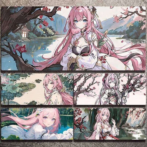 Cute Anime Girl Flower PU Leather Desk Protector Non-Slip Large XXL Small Mouse Pc Home &Office Game Laptop Keyboard Pad