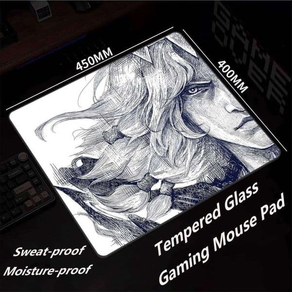 Anime Sketch Face Esports Photovoltaic Glass Mouse Pad Tempered Upgrade Smooth FPS Game & Office Specific Pc Laptop Desk Mat