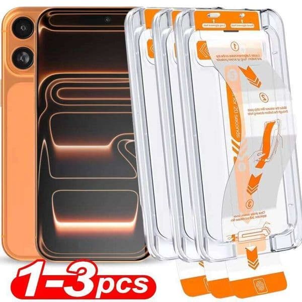 Dust Free Easy Installation Screen Protector For iPhone 17 16 15 13 14 11 Pro Max Air 16e 8 7 Plus SE 12 Mini XR XS Glass