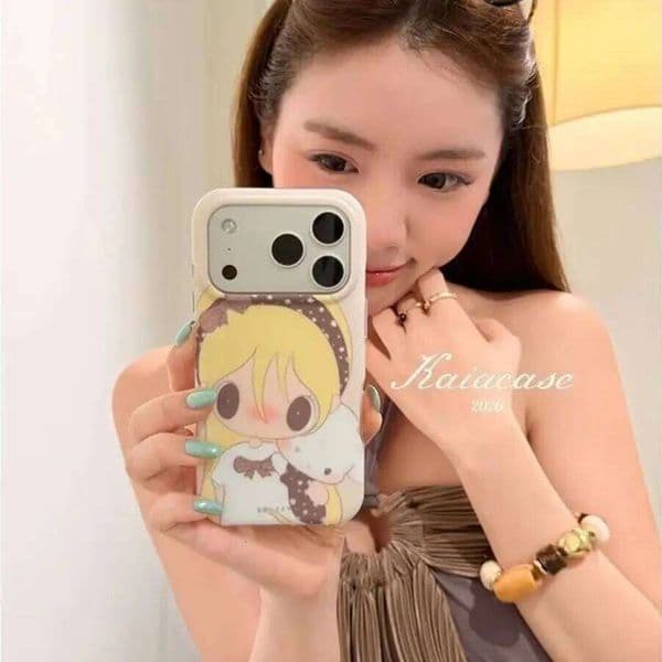 Korean Ins Kawaii Large Eyes Girl Rabbit Phone Case For iPhone 17Air 17 16 E 15 14 13 12 11 Pro Max Plus Mini Sweet Y2K Cover