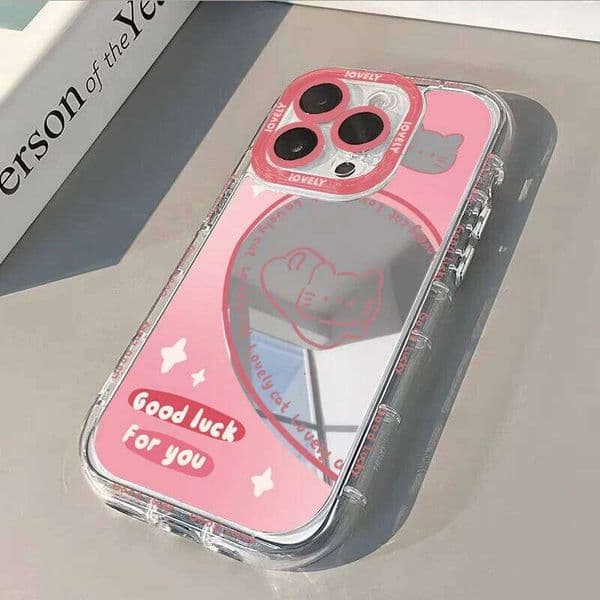 Korean Couple Hearts Air Cushion Mirror Phone Case For iPhone 17 15 14 16 Max 13 12 11 Pro XR XS 7 8 Plus 17Air Cat Cover