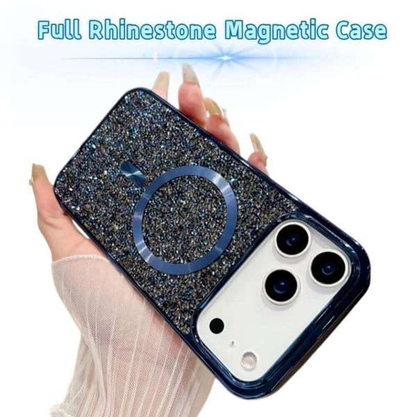 Girls Flash Diamond Magnetic Wireless Charging Case For iPhone 17 Air 16 15 14 Plus 13 12 Pro Max Metal Plating Bumper Cover