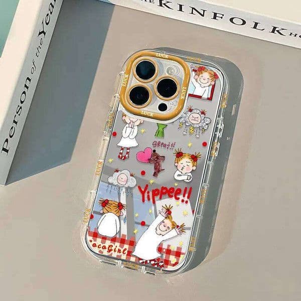 Happy Little Girl Pattern Mirror Surface Phone For iPhone 17 Max Case 16 15 14 13 12 11 Pro XR XS 7 8Plus 16E Air Cover