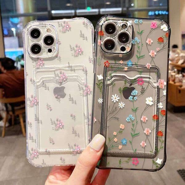 Flower Phone For 16 Case iPhone 13 11 12 14 15 Pro Max XR XS X 8 7 Plus SE Card Slot Bag Holder Soft Cover